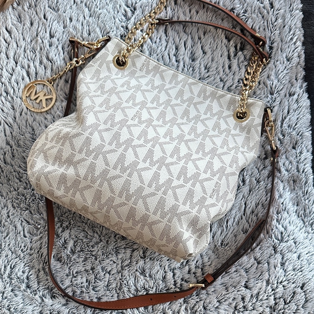 Michael Kors White and Brown Shoulder Bag